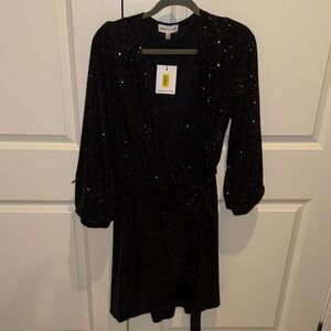 Gibson Latimer Black Sequin Long Sleeve Dress